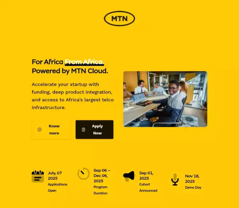 MTN Cloud Accelerator Program Grant ₦5million To Boost startup and Mentorship