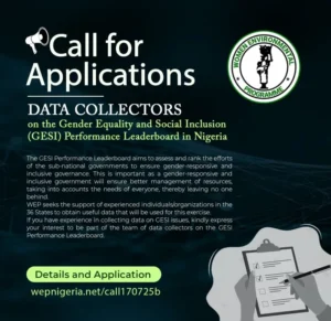GESI Data Collectors Needed by WEP in All 36 States of Nigeria