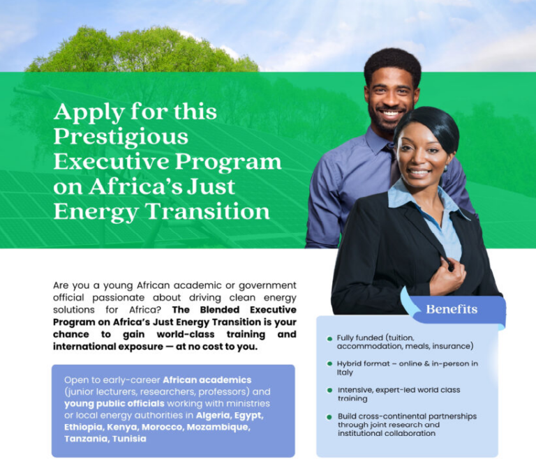 Blended Executive Program on Africa’s Just Energy Transition 2025 for Young African Academics & Energy Officials (Fully-funded)